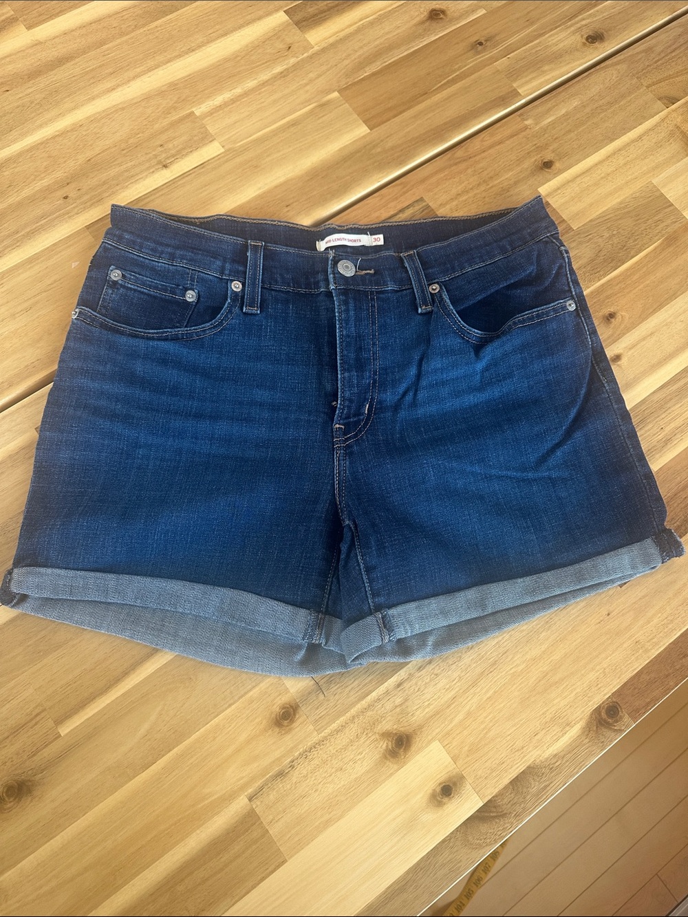Levi's Dark Blue Rolled-Hem Denim Shorts